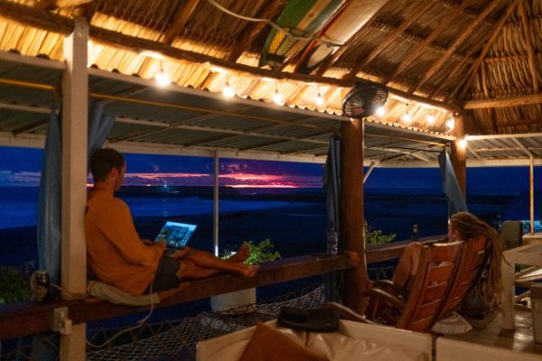 Relaxing by the sunset, Sirena Surf Lodge on Playa Miramar