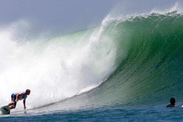 Greg Chrisman, owner of Sirena Surf Lodge, surfing Puerto Sandino, Nicaragua