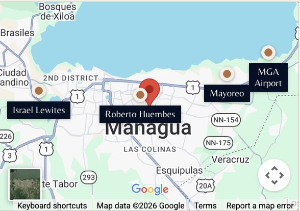 Managua airport and major bus terminals